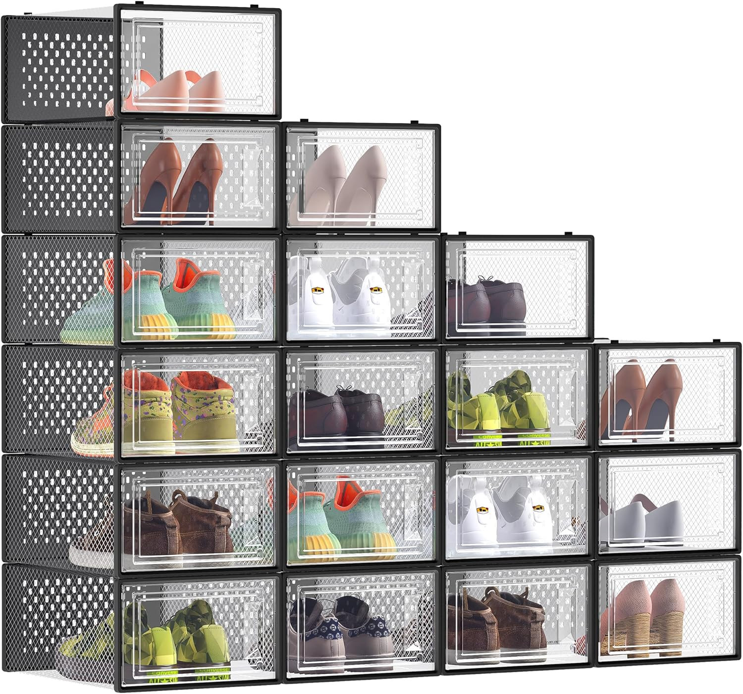 Boîtes à chaussures pliables en lot de 18 pour organisation de placard transparent