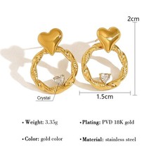 Trendy Heart Crystal Stainless Steel Stud Earrings for Women Exquisite Chic New