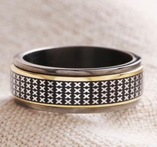 Lisa Angel Men's Stainless Steel Black Cross Spinning Ring L/XL -UK Size W -New