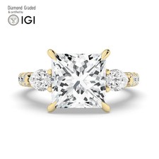 Princess Diamond Trilogy Ring 18k Yellow Gold Labgrown 5.15 Ct Solitaire