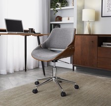 Contemporary Office Chair Gray Fabric Walnut Wood Chrome Metal