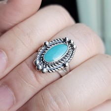 Vintage Bell Trading Navajo 925 Sterling Silver Turquoise Ring Size 5 - 3.9g