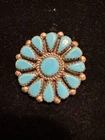 FINE Vintage Zuni Sterling Silver Petit Point Turquoise Brooch/Pin Pendant