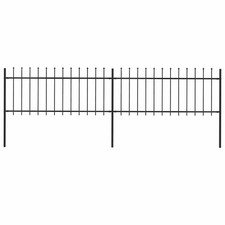 Garden Fence 3.4m Black Powder-Coated Steel Spear Top 2 Panels 3 Posts 130cm H.