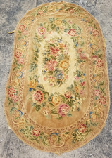 Vintage French Floral Needlepoint Handmade Multicolor Rug Wool Carpet 144x84 cm