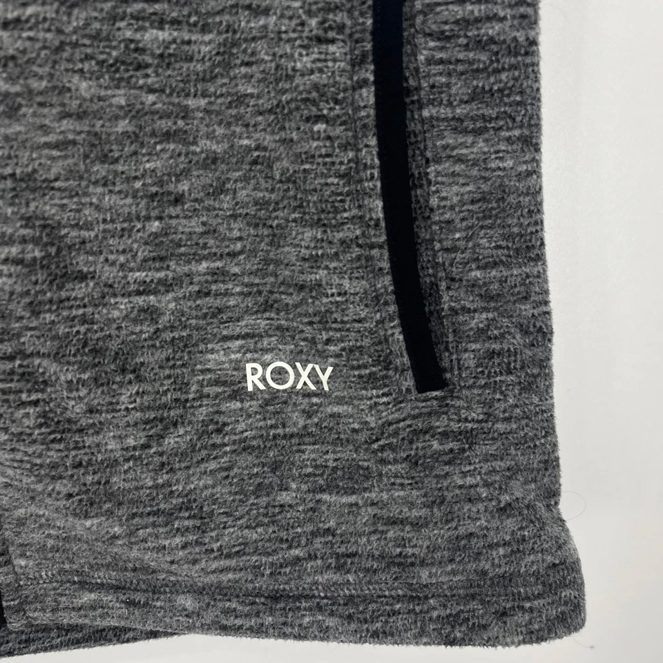 Chaleco polar Roxy cremallera completa para mujer talla M gris bolsillos con capucha cordón Foto 4 de 4