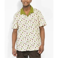 Leon Karssen Mushmush Mushroom Cream Short Sleeve Button Up Shirt Small Unisex 