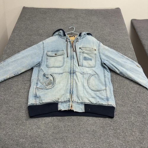 Pepe Jeans, Vintage Pepe Jeans Jacket Mens XL Blue Cotton Hooded Distressed Workwear Street