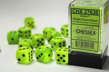 Chessex Vortex Dice d6 16mm Bright Green w/Black 12 New