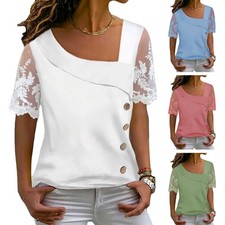 Womens Short Sleeve V-Neck T-Shirt Summer Blouses Casual Loose Tees Tunics Tops