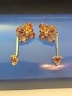 Vintage 10k.Yellow Gold Citrine & Diamond Flower & Heart Dangle Earrings — photo 3
