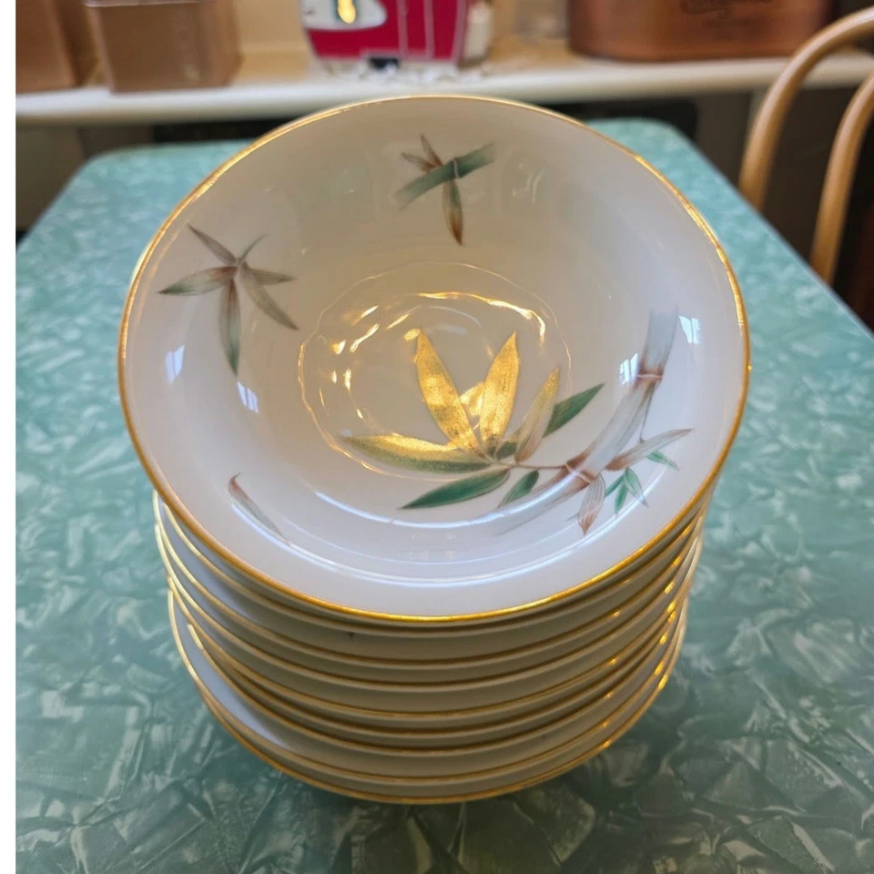 Cuencos de ensalada/sopa Noritake 5027 Cantón Bambú Japón Borde Dorado Foto 2 de 4