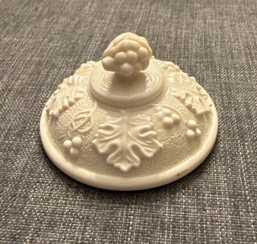 Vintage Jeanette Pink Shell Milk Glass Footed Candy Dish-Grapes And Leaves-SHANA