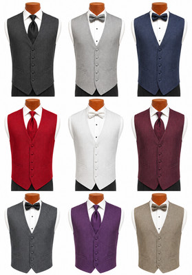 Men's Herringbone Tuxedo Vest & Tie Set Formal Adjustable Fullback Waistcoat