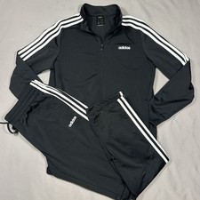 ADIDAS Essentials 3-Stripes Track Suit womans Size L  Zip Jacket & Pants Black