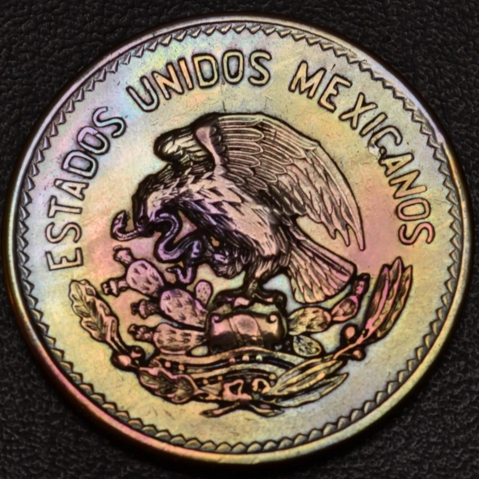 aUNC 1954 México 20 Centavos Arco Iris Tonificación OV & REV (L46-19) Foto 3 de 3