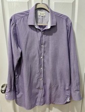 Ted Baker Endurance Men's Button Shirt Size 16 Flip Contrast Cuff Purple White