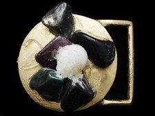 IJ27165 VINTAGE 1970s VARIOUS STONES ROUND SOLID BRASS FASHION/ART BUCKLE