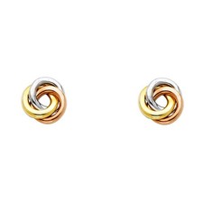 14K 3 Color Real Gold Three Circle Push Back Earrings Womens Mens