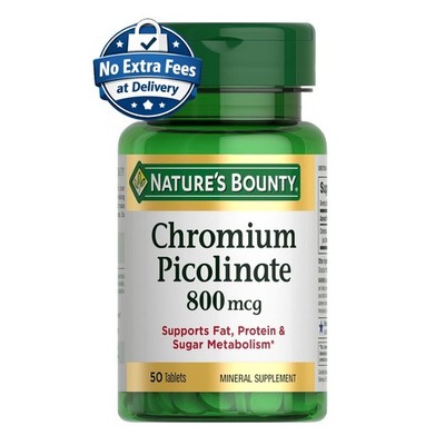 Picolinato de Cromo 800 mcg 50 Tabletas Suplemento Mineral, 50 Porciones