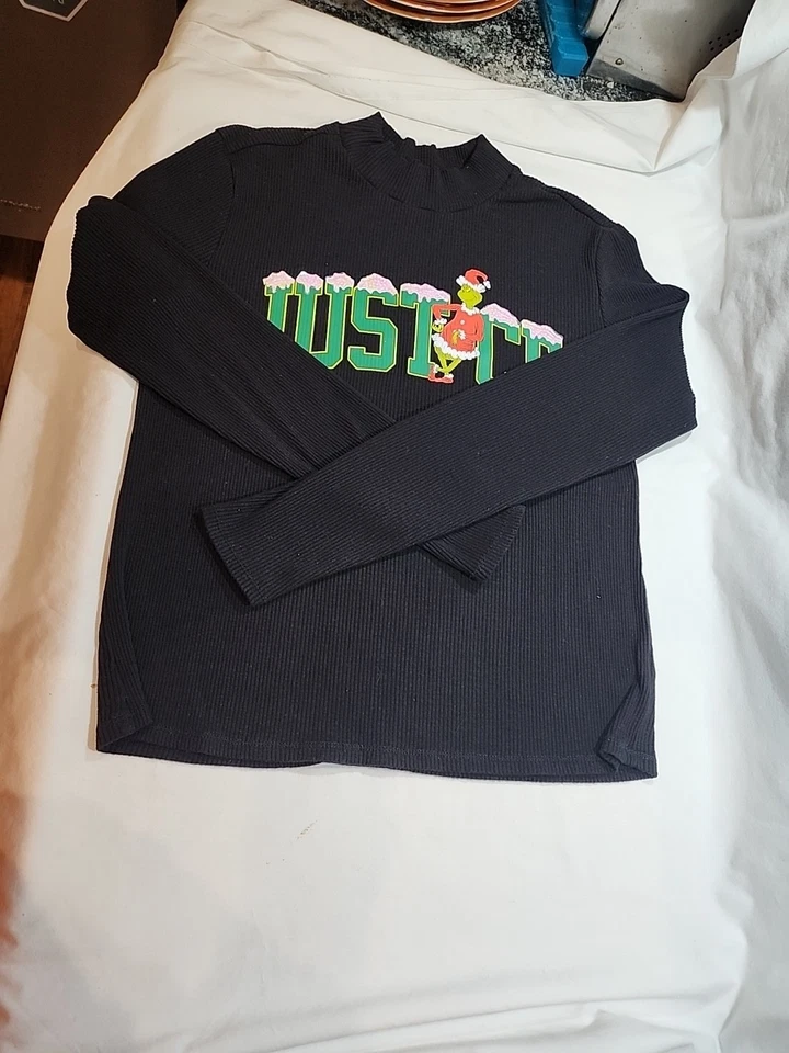Girls "Justice" Grinch~ Christmas Mock Neck~ Long Sleeve~ Black Shirt~Size XL - Image 4 of 4