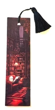 Ghost Reading in Enchanted Library Bookmark Cozy Gothic Design with Tassel Gift