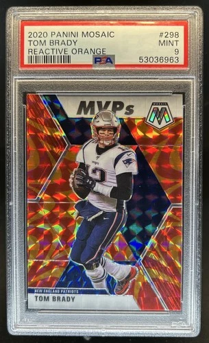 2020 Panini Mosaic Tom Brady Prizm Reactive Orange #298 Patriots PSA 9