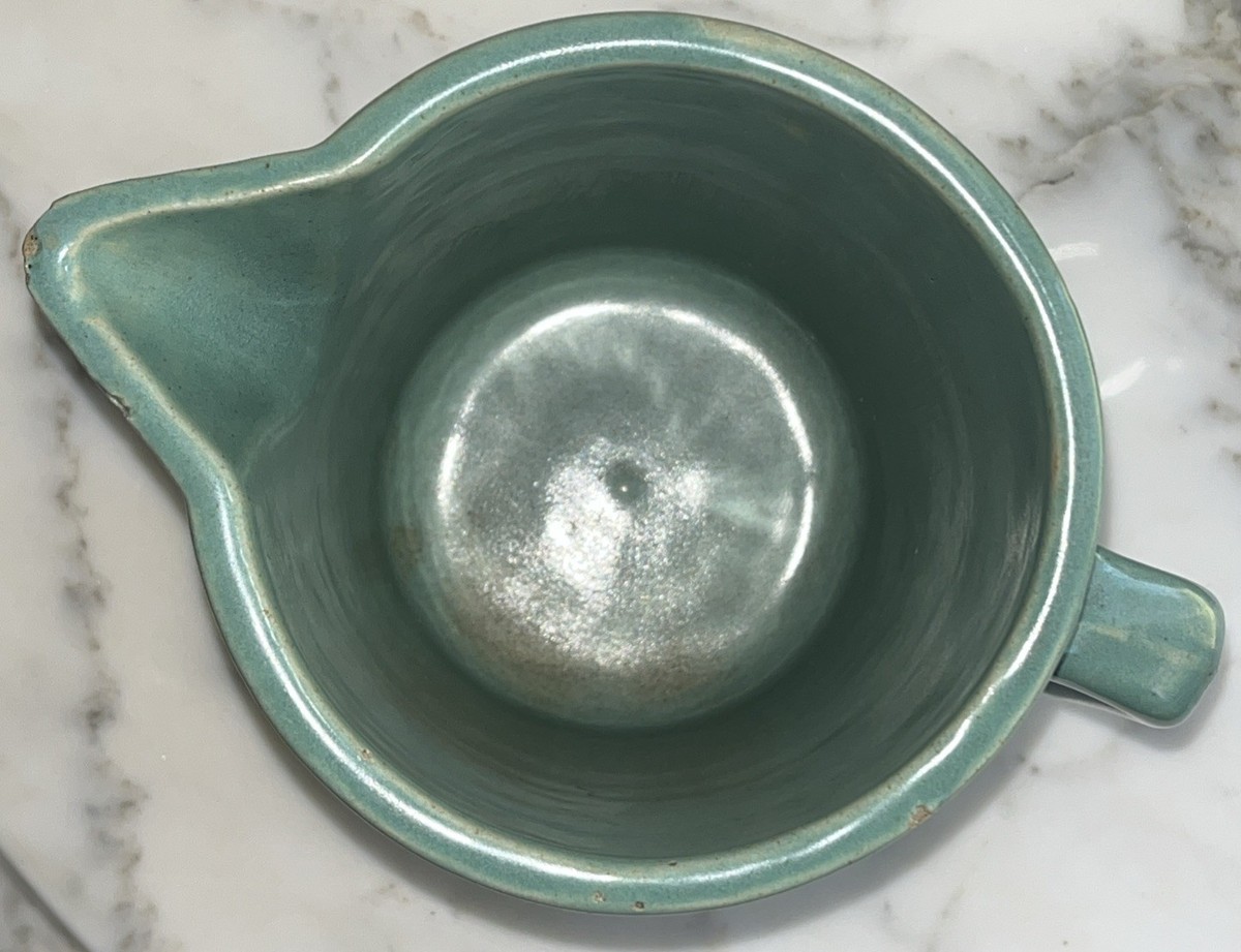 Vtg J.A. Bauer Pottery Jade Green Ringware Dutch Style Pitcher 5