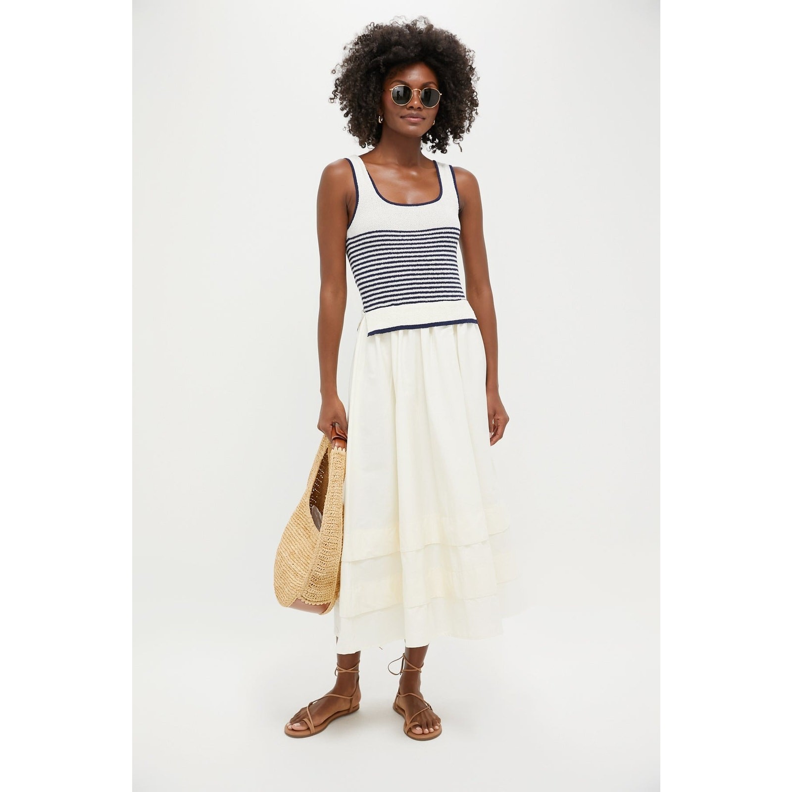 MOON RIVER Cream Striped Midi Dress Size XS NWT Retail  $124 Tuckernuck