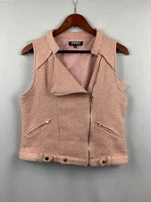 Womens Tweed Sleeveless Moto Vest By Spirited XS Pink