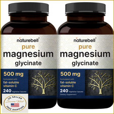 NatureBell Magnesium Glycinate 500mg 480C | 100% Chelated & Purified