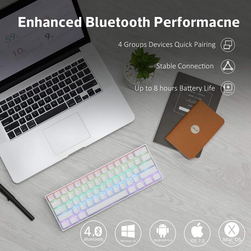 ANNE PRO 2 Wired/Bluetooth 60% Mechanical White Keyboard Brown