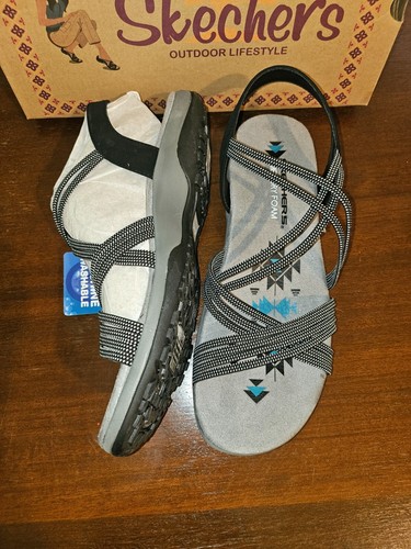 Skechers Reggae Slim Turn it up Vegan Sandal Black Size 9 New Machine Washable - 第 3/6 張圖片