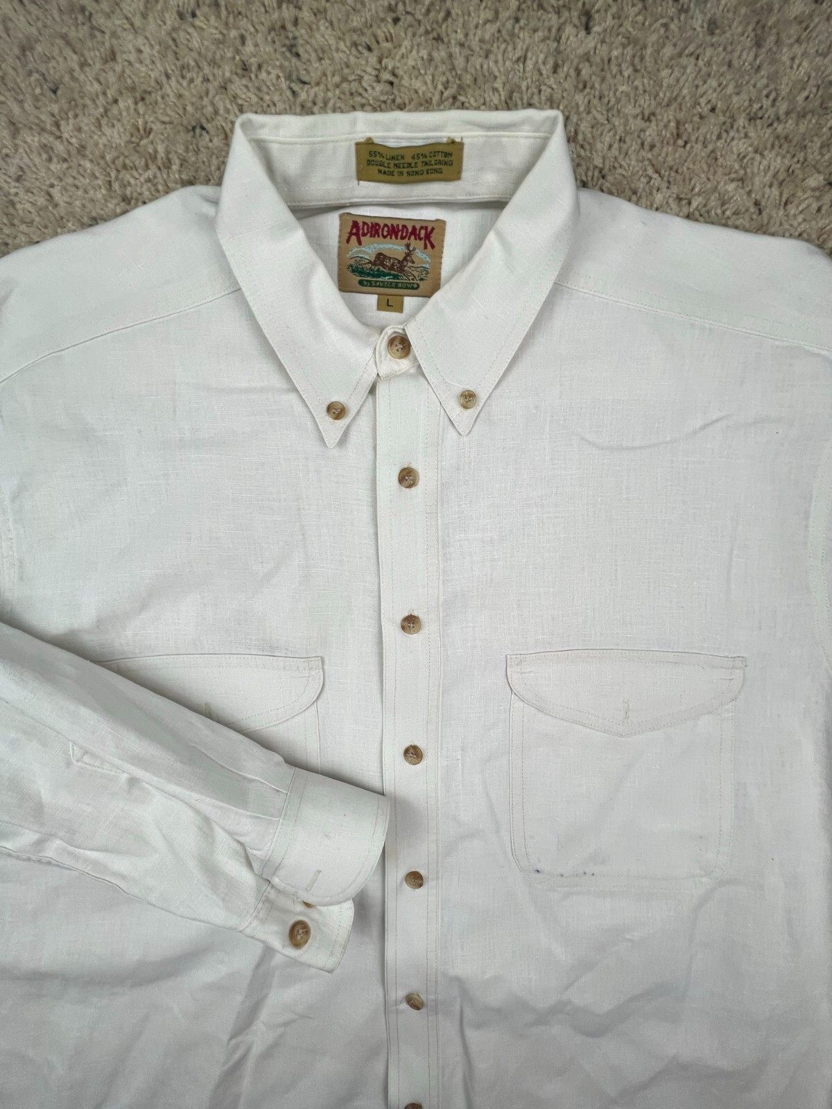 Camicia Adirondack con bottoni uomo grande MISTO LINO tinta unita bianca fila Savile