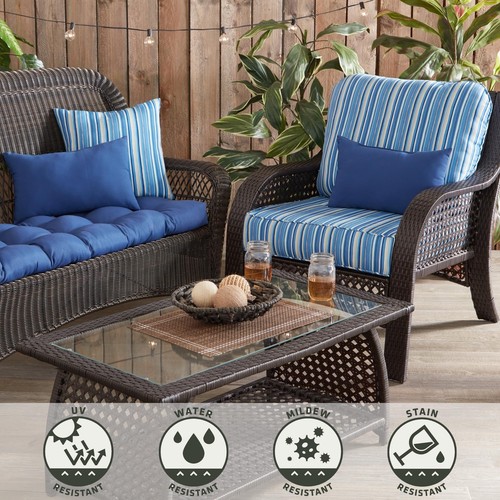 Greendale Home Fashions 2-Piece Outdoor Deep Seat Cushion Set, Steel Blue Str... - Picture 6 of 7