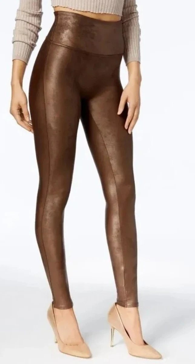 Spanx Faux Leather Leggings Brown Bronze Metal Skinny Pull On Hi Rise  Medium