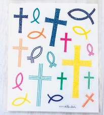 2 Sheets Religious Cross  Fish Stickers Papercraft Planner Faith Bible Journal