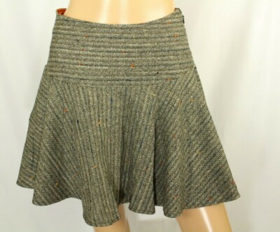 MUGLER Women's Gray Herringbone Wool Blend Skirt Size 6  Made In Italy $585