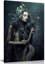 Mermaid Sea Goddess wearing Green crown Framed Canvas Print Wall Art Home Decor