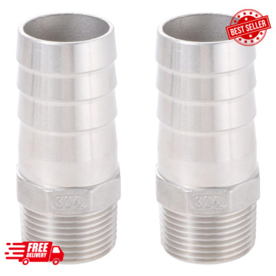 Stainless Steel Hose Barb Fitting,1-1/4'' Hose Barb x 1'' NPT Male NPT, for Wat...