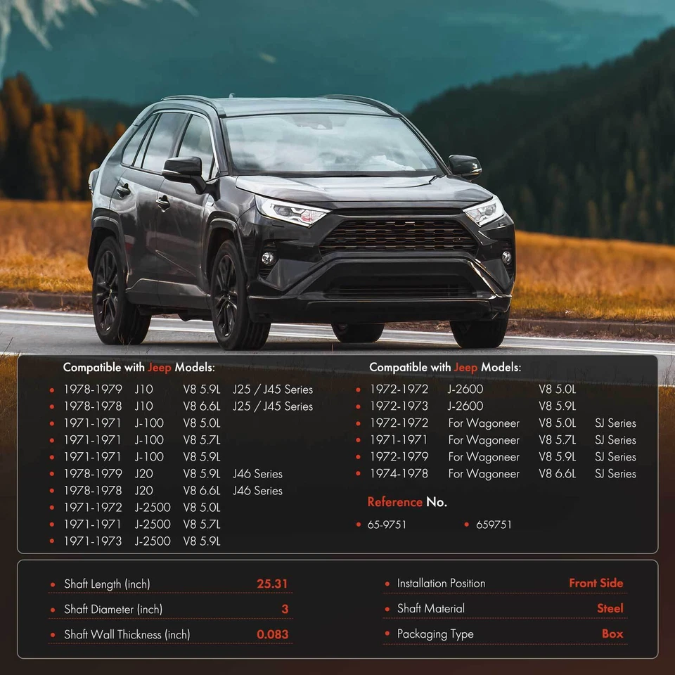 Front Driveshaft Prop Shaft Assembly for Jeep Wagoneer SJ 1971-1979 J10 J-100 - Image 2 of 4