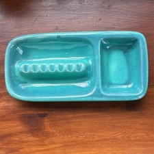 Royal Haeger Ceramic 2 Part Smoke Stash Table Dish Teal Green Water Blue