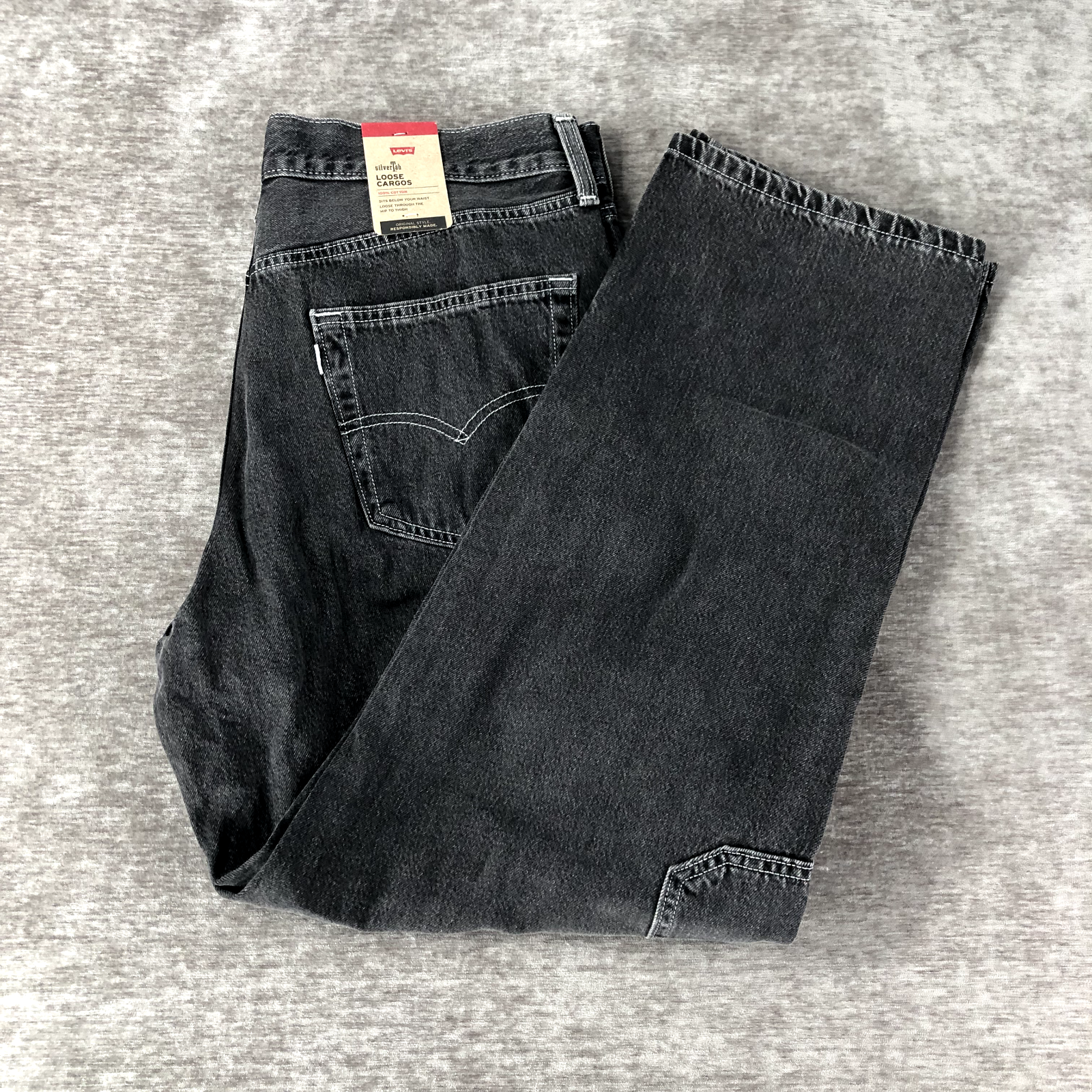 Levi's Silvertab Loose Cargo Denim Jeans Gray Men's Size 34x30 NEW