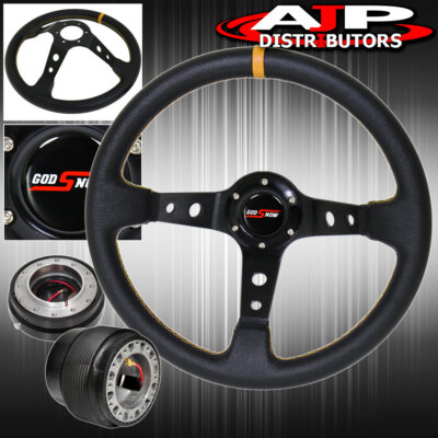 For 00-05 Eclipse Hub + Release + Deep Dish Black Steering Wheel Yellow Godsnow