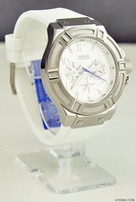 Envío GRATIS EE. UU. Reloj Unisex GUESS Blanco Goma Multifunción Nuevo U0247G1 Precioso