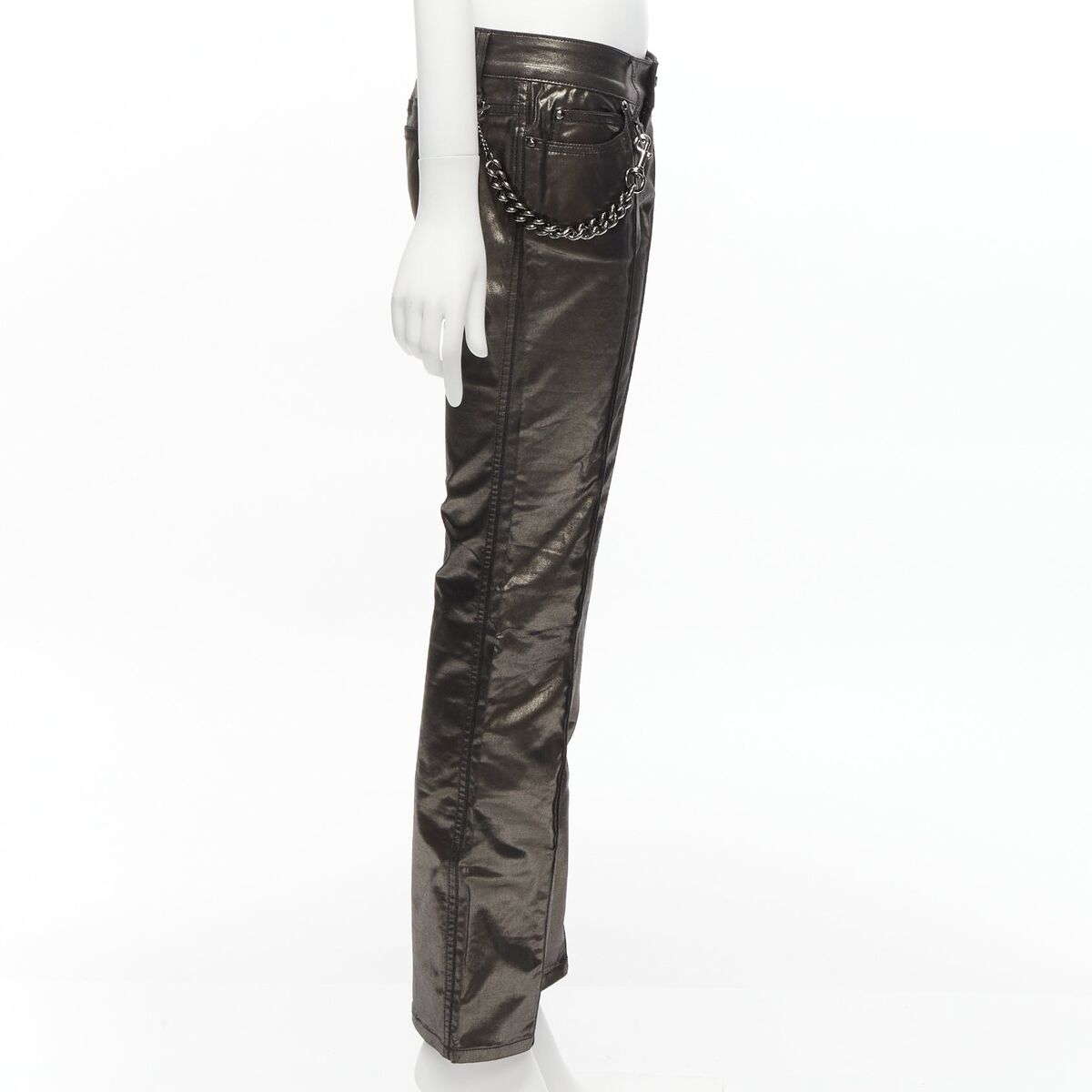 GUCCI Vintage gold gunmetal sheen hip chain flare leg pants GUCCI Vintage gold gunmetal sheen hip chain flare leg pants