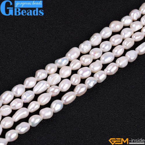 Pink White Purple Freshwater Pearl Rice Beads Jewelry Making 15" 5-6x6-8mm - Picture 2 of 183