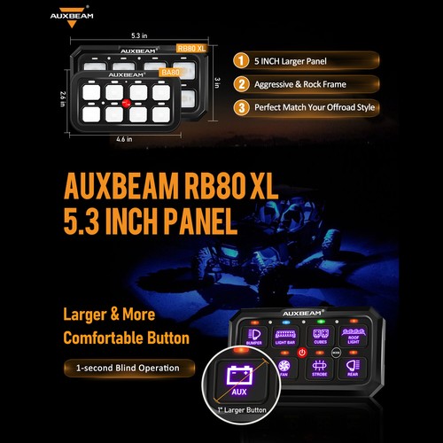 AUXBEAM RB80 XL 8 Gang RGB Switch Panel DIY LED Control Toggle Momentary Pulsed - Picture 4 of 9
