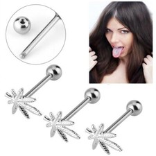 14G POT LEAF MARIJUANA SURGICAL STEEL TONGUE RING BODY JEWELRY PIERCING BARBELL