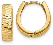 12mm 14K Yellow Gold Textured and Polished Hinged Hoop Earrings YE1678